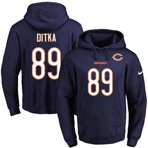 Nike Bears #89 Mike Ditka Navy Blue Name & Number Pullover NFL Hoodie - Click Image to Close
